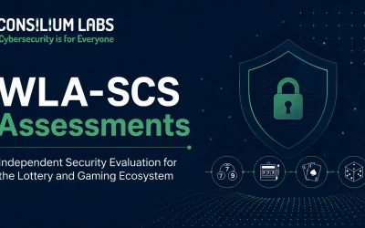 WLA-SCS Assessments thumbnail featuring Consilium Labs branding, a cybersecurity shield, and lottery and gaming icons for independent security evaluation.